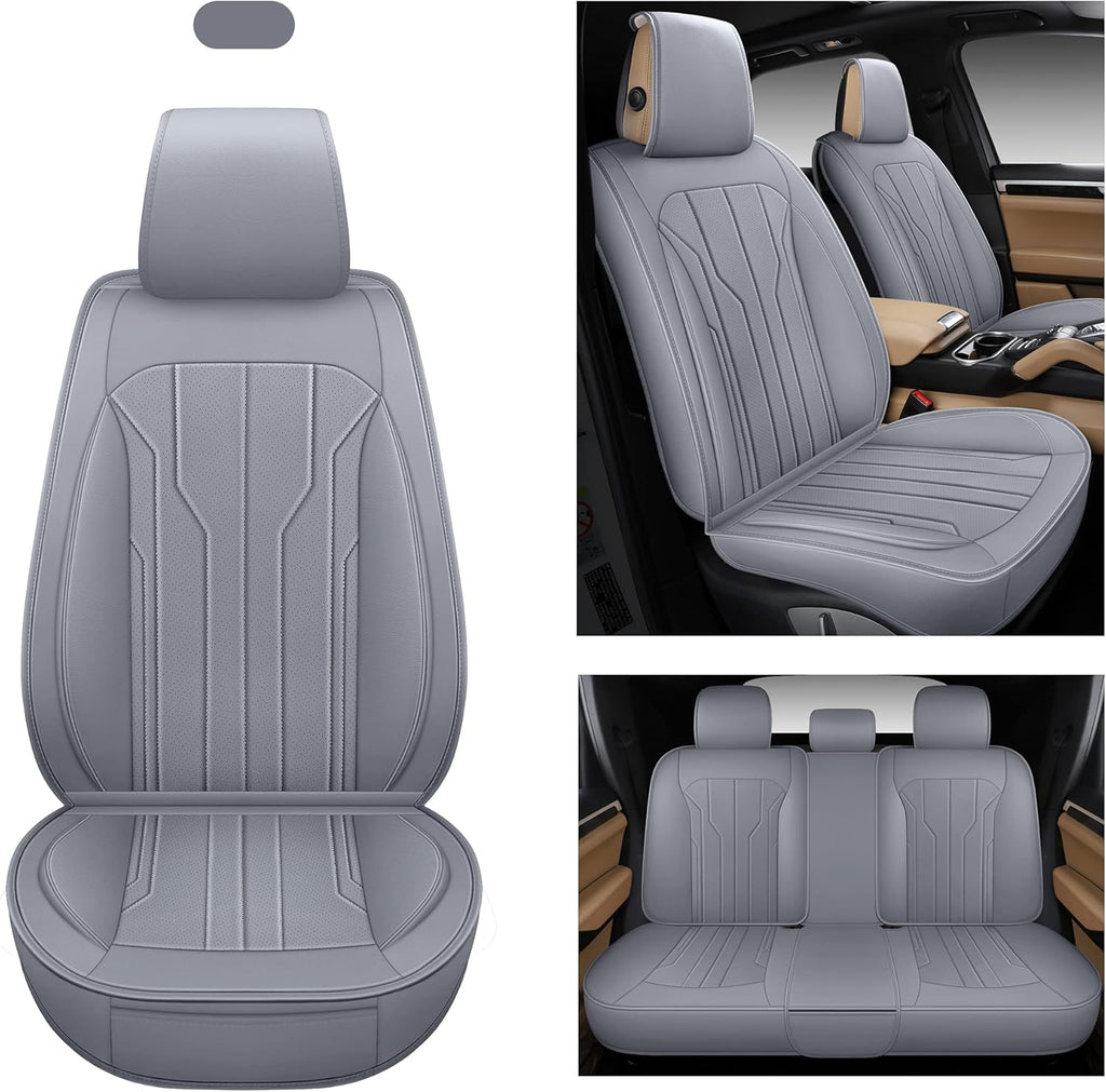 Beige Leatherette Car Seat Covers, Front Pair L3383