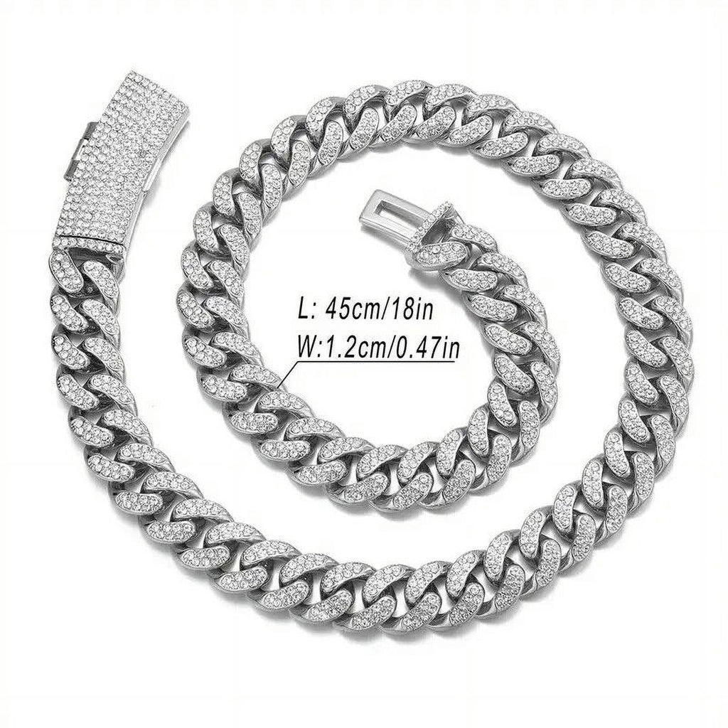 Silver Plated 18" Cuban Choker Chain Necklace T4076
