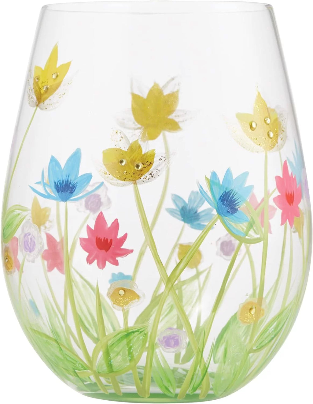Hand-Painted Stemless Wine Glass, 20 Ounce, Multicolor B220