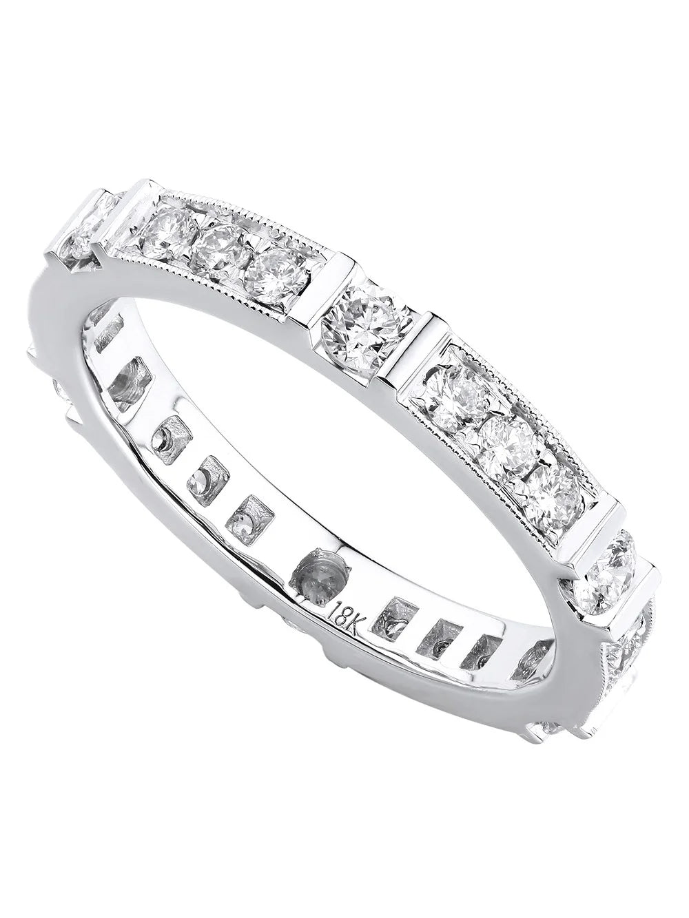 18K White Gold Pave Diamond Ladies Wedding Band Ring Size 6.5 0.77cttw B961