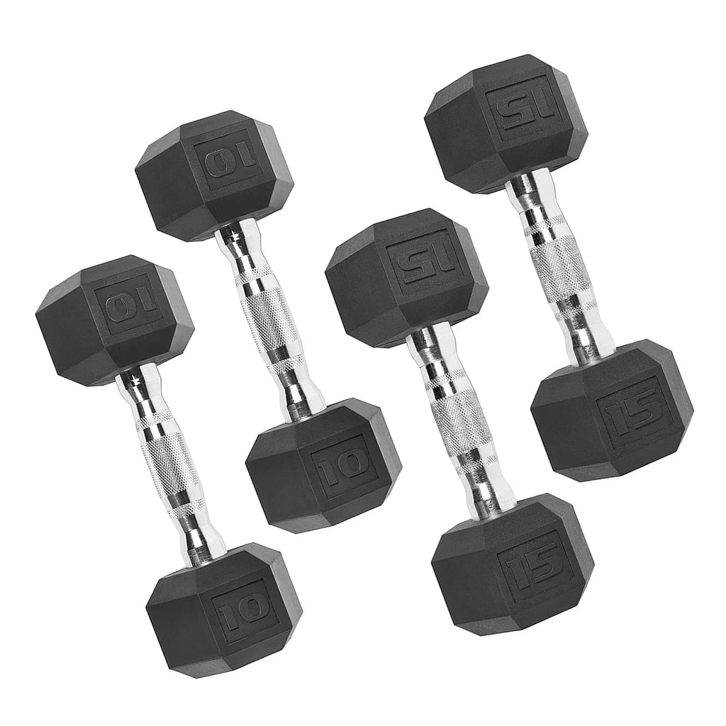 150 lb Coated Rubber Hex Dumbbell Weight Set with Rack L71219