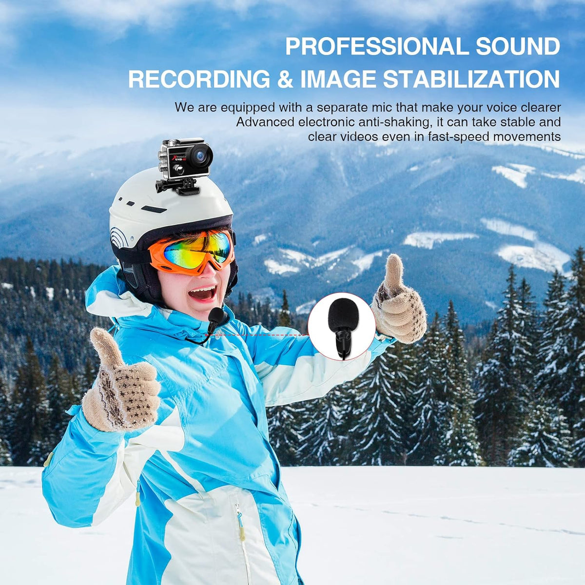 UHD 4K WiFi Action Camera 20MP Waterproof 131FT 2 Color Screen 170° Wide Angle EIS Sports Cam with External Mic Remote 2 Batteries and Helmet Accessories Kit Pack of 2 I212102