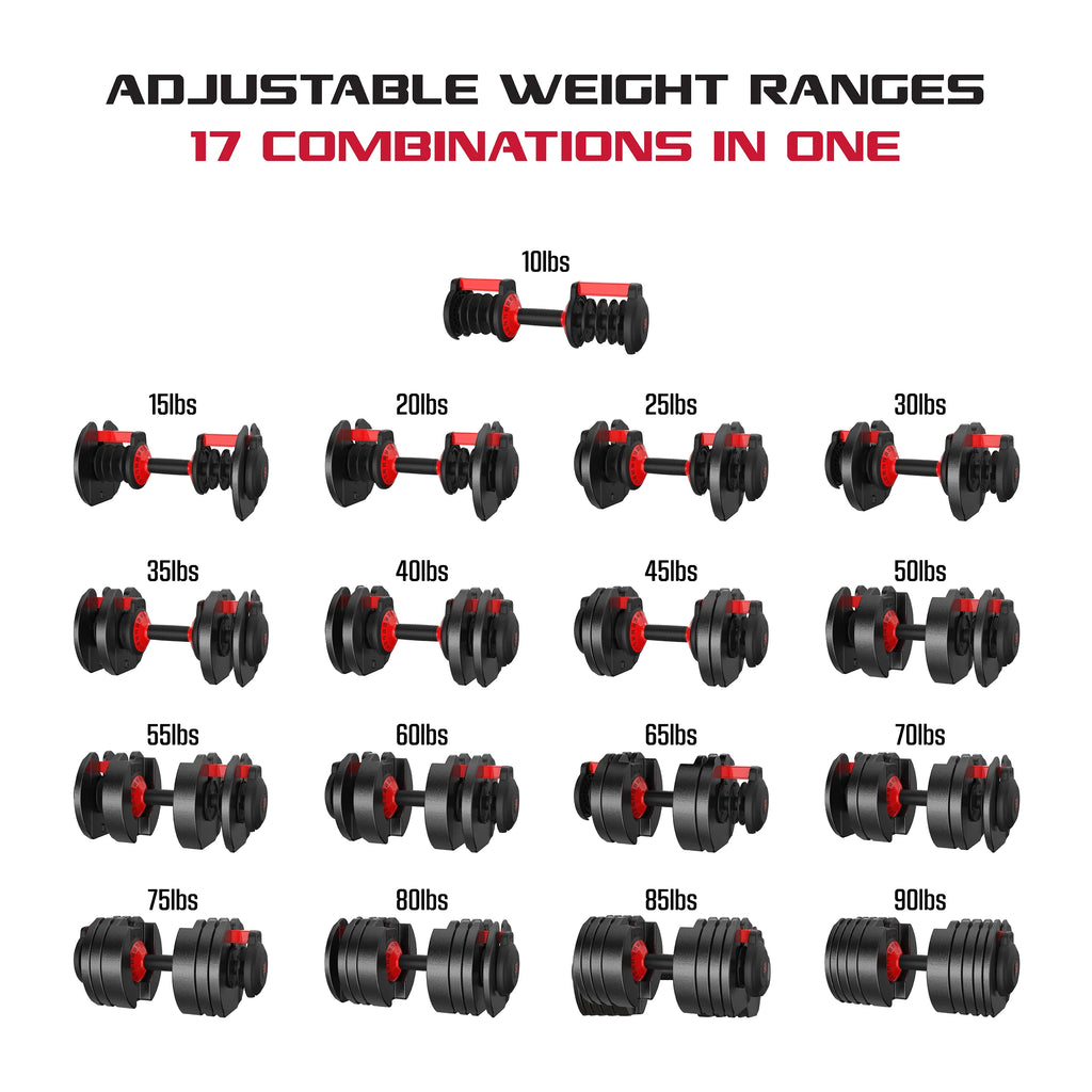 Adjustable Dumbbell 10-90 lbs Black Q427