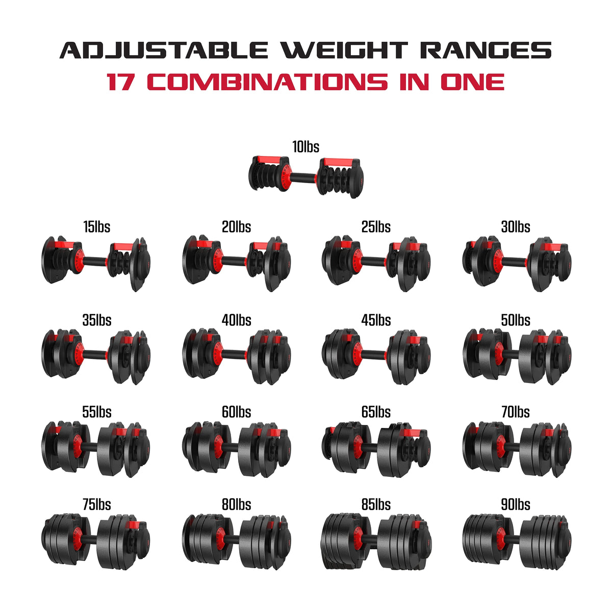 Adjustable Dumbbell 10-90 lbs Black Q427