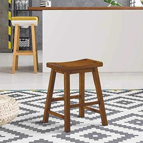 18" Solid Wood Saddle Stools Set of 2 Oak Brown F7901