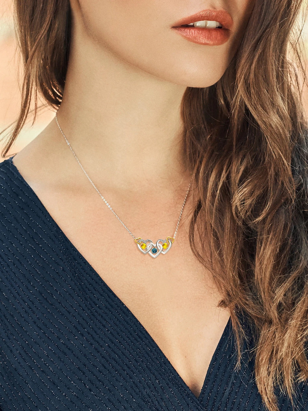 925 Silver 10K Yellow Gold London Blue Topaz Yellow Sapphire White Lab Grown Diamond Heart Shape Pendant Necklace with 18 inch Chain K114631