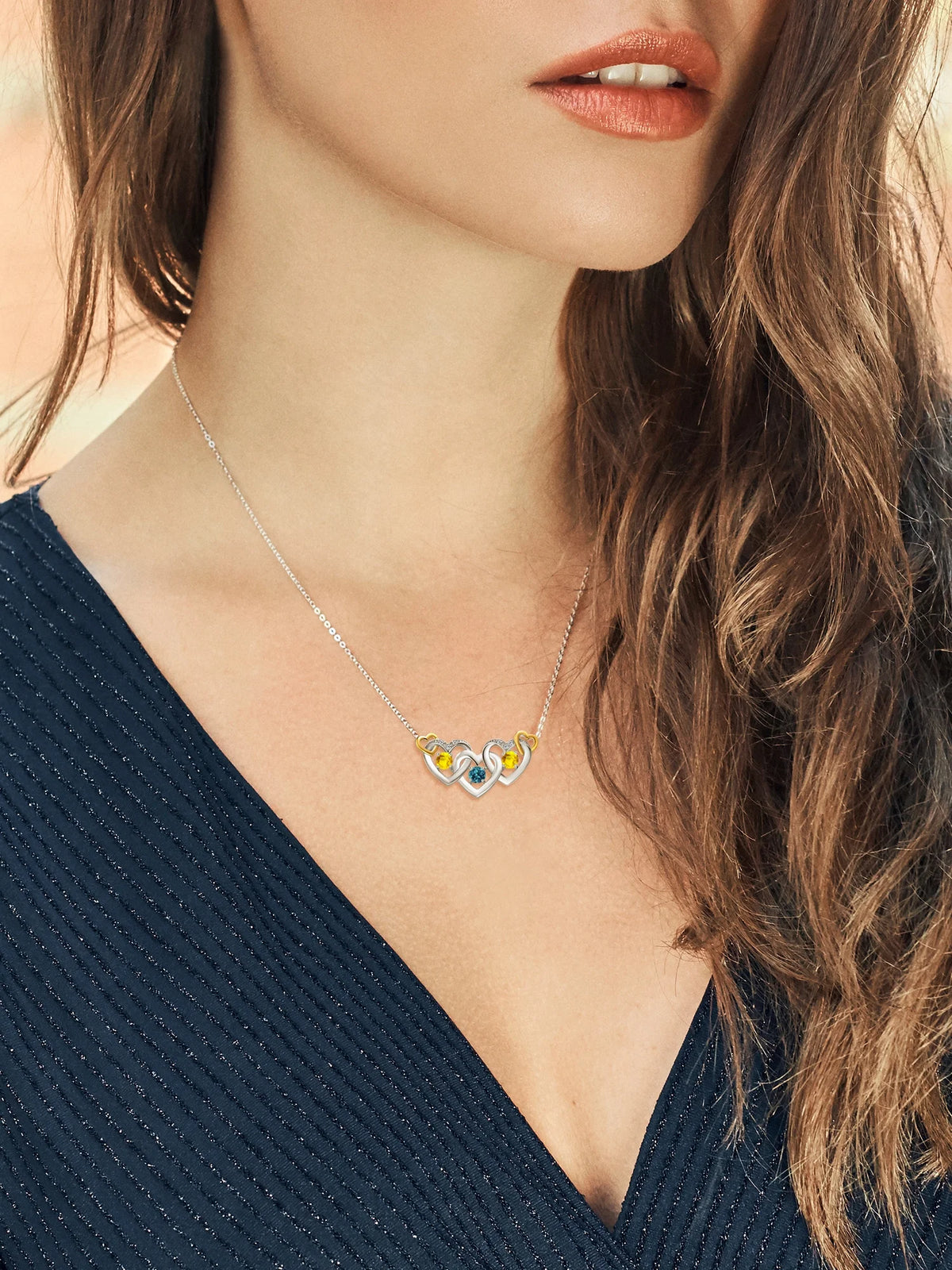 925 Silver 10K Yellow Gold London Blue Topaz Yellow Sapphire White Lab Grown Diamond Heart Shape Pendant Necklace with 18 inch Chain K114631