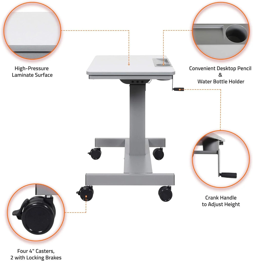 Height Adjustable Sit Stand Desk with Crank Handle and Pencil, Water Bottle Holder P1515