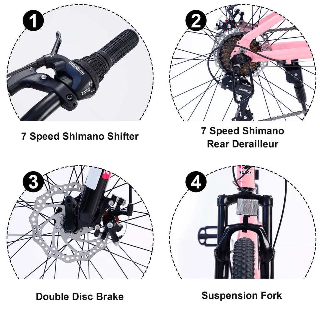 24 in 7-Speed Aluminum Mountain Bike with Double Disc Brake O5426