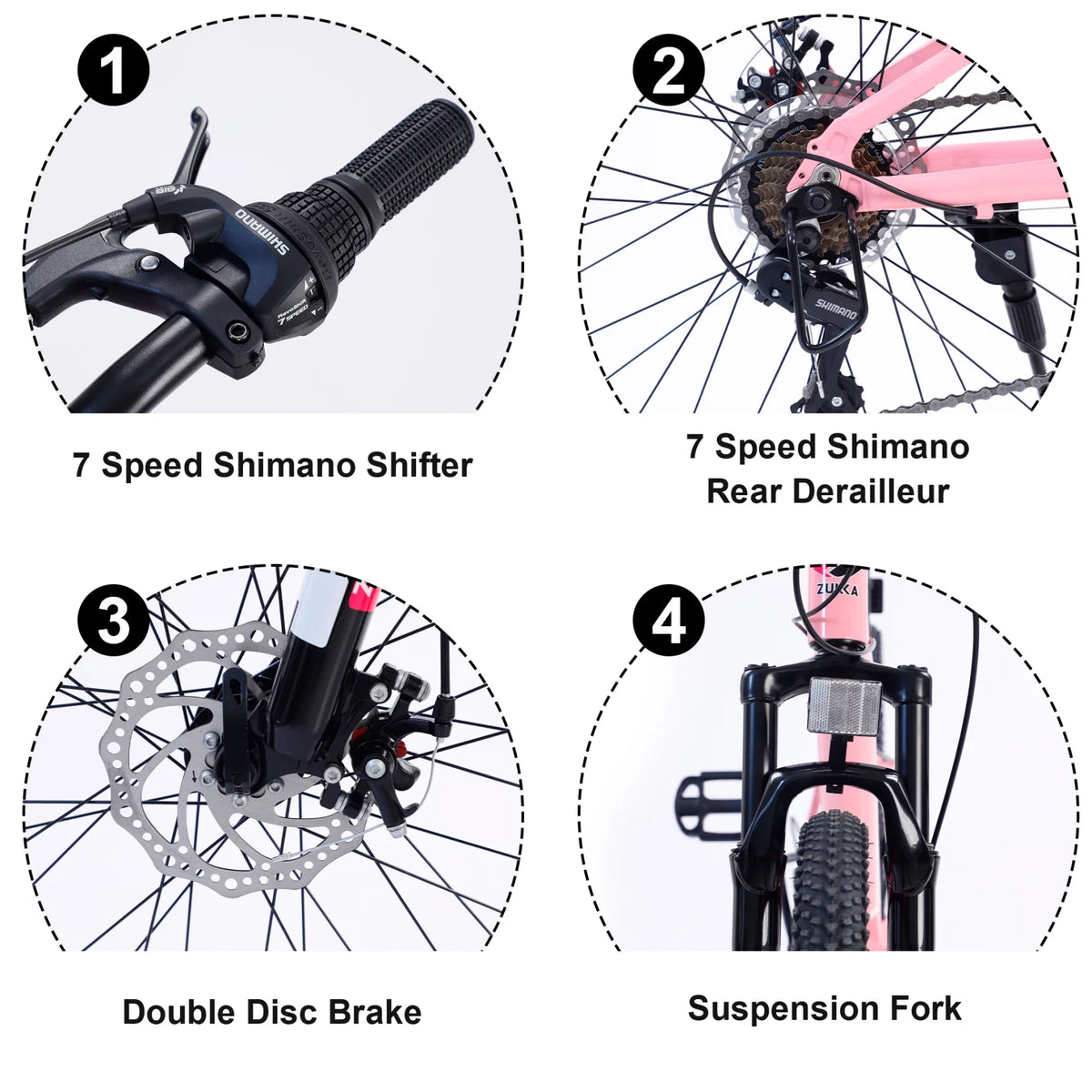 24 in 7-Speed Aluminum Mountain Bike with Double Disc Brake O5426