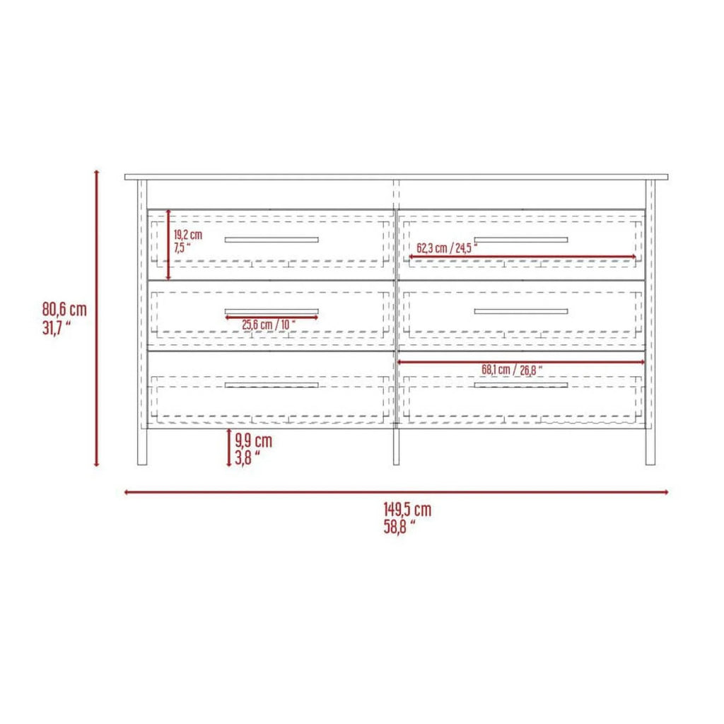 6 Drawer Engineered Wood Double Dresser W620058