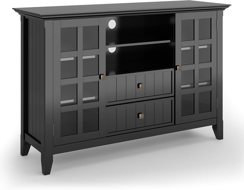 Black Solid Wood TV Media Stand with Storage Shelves and Cabinets V86462