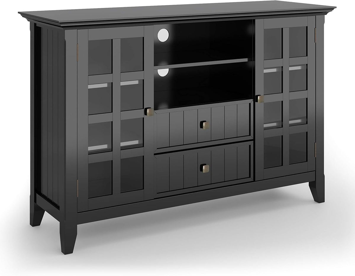 Black Solid Wood TV Media Stand with Storage Shelves and Cabinets V86462