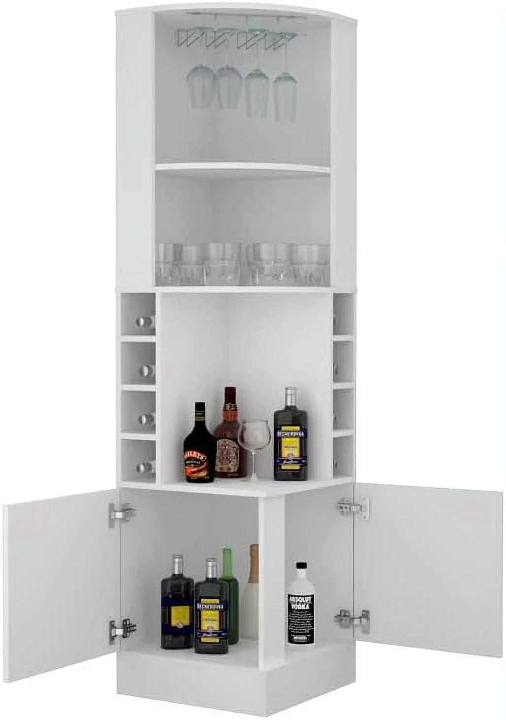 White Engineered Wood Corner Bar Cabinet L461554