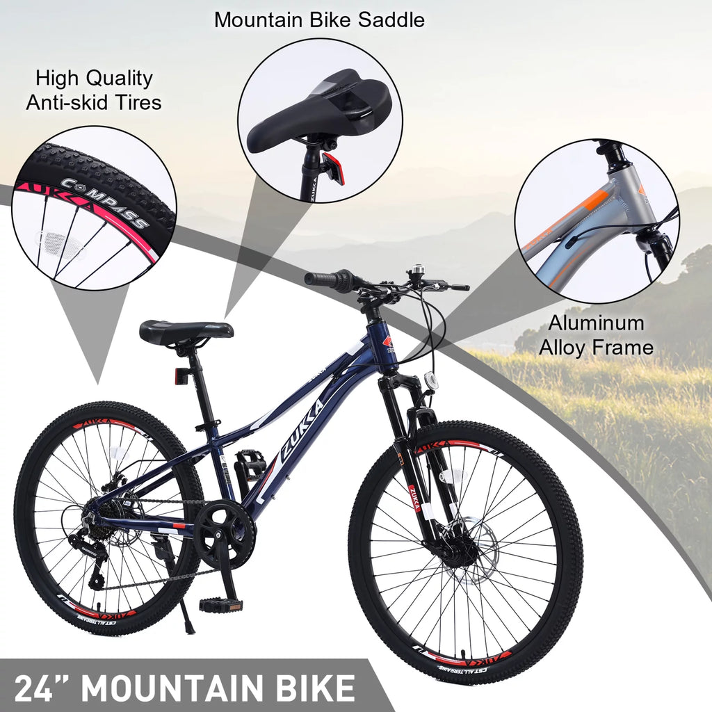24 in 7-Speed Aluminum Mountain Bike with Double Disc Brake O5426
