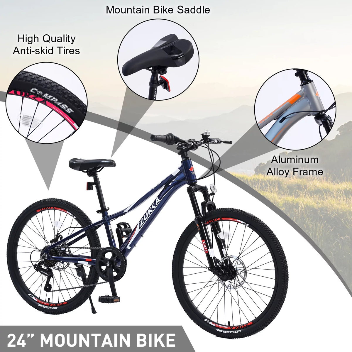 24 in 7-Speed Aluminum Mountain Bike with Double Disc Brake O5426