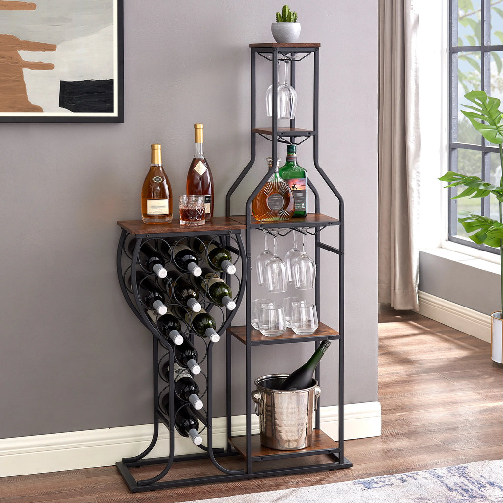 Freestanding 5-Tier Wine Rack with Wine Glasses Holder T3878
