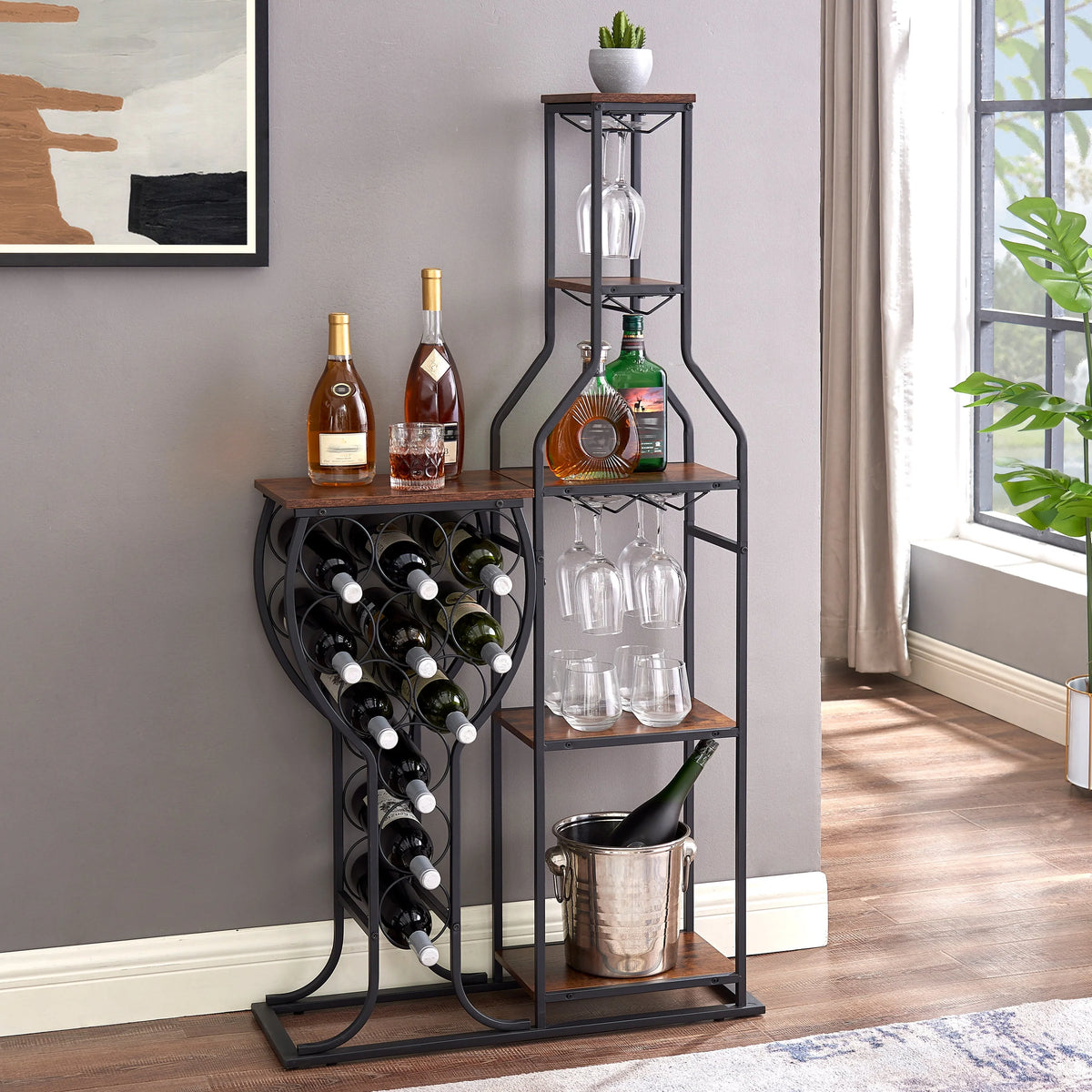 Freestanding 5-Tier Wine Rack with Wine Glasses Holder T3878