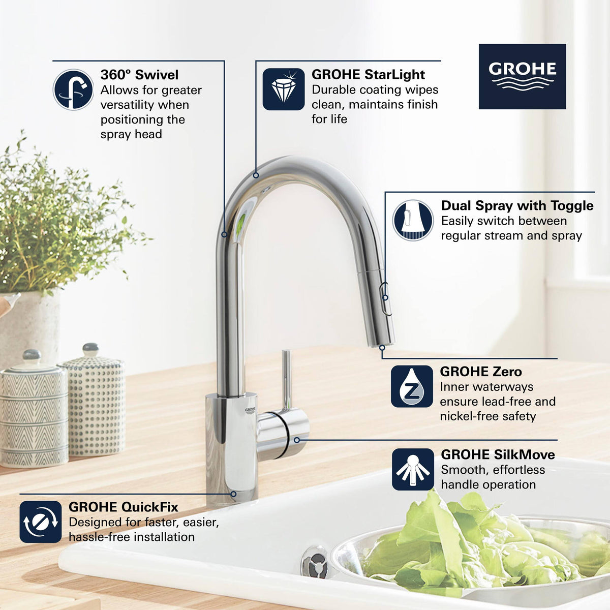 Single-Handle Kitchen Faucet in SuperSteel G899