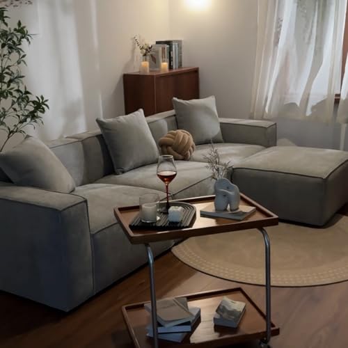Grey L-Shape Sectional Sofa Set with Ottoman and Chaise H49264
