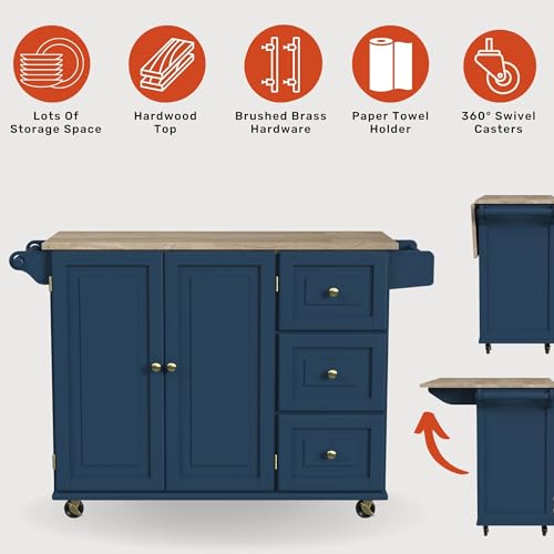 Off-White Mobile Kitchen Island Cart with Drop Leaf Breakfast Bar K90774