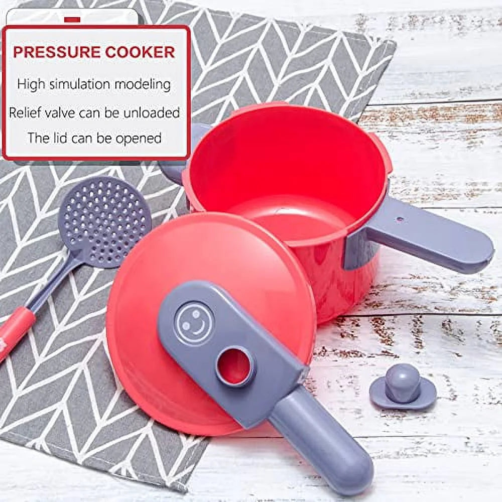 Pretend Play Kitchen Toy with Cookware, Steam Pressure Pot, Electronic Induction Cooktop, Cooking Utensils, Toy Cutlery, Play Food, Shopping Basket V830128