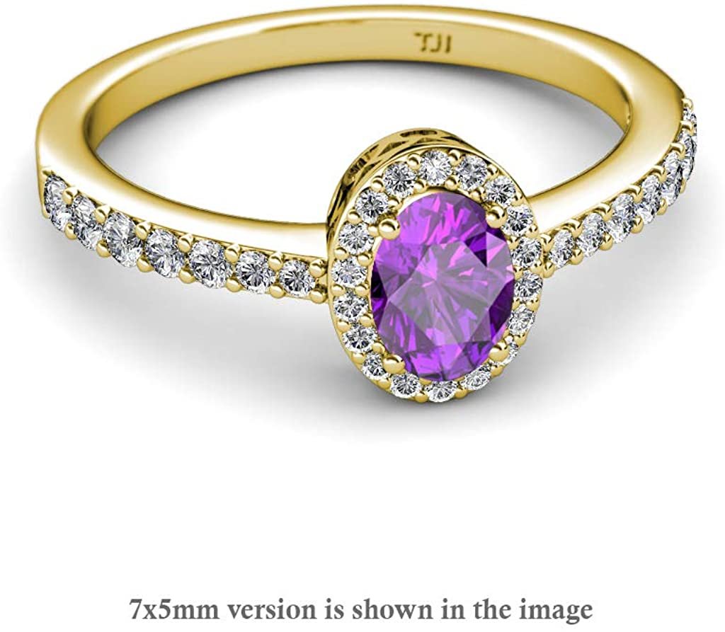 Oval Amethyst & Natural Diamond Halo Engagement Ring 14K Yellow Gold E86147