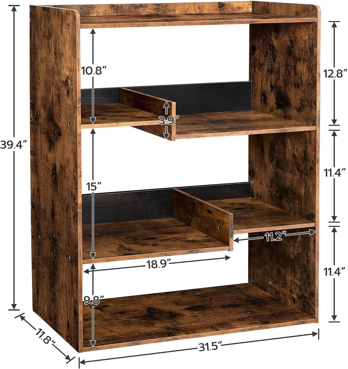 Rustic Brown Wooden Bookcase with Open Shelves K7459