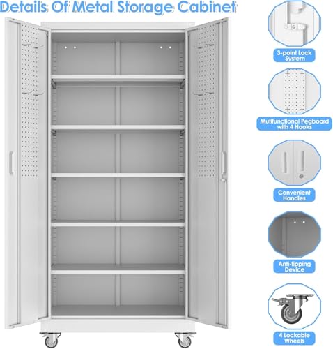 Black Metal Garage Storage Cabinet with Wheels A701