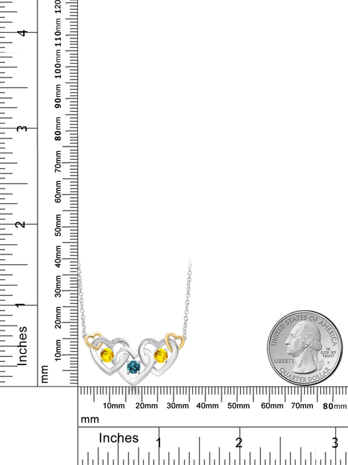 925 Silver 10K Yellow Gold London Blue Topaz Yellow Sapphire White Lab Grown Diamond Heart Shape Pendant Necklace with 18 inch Chain K114631