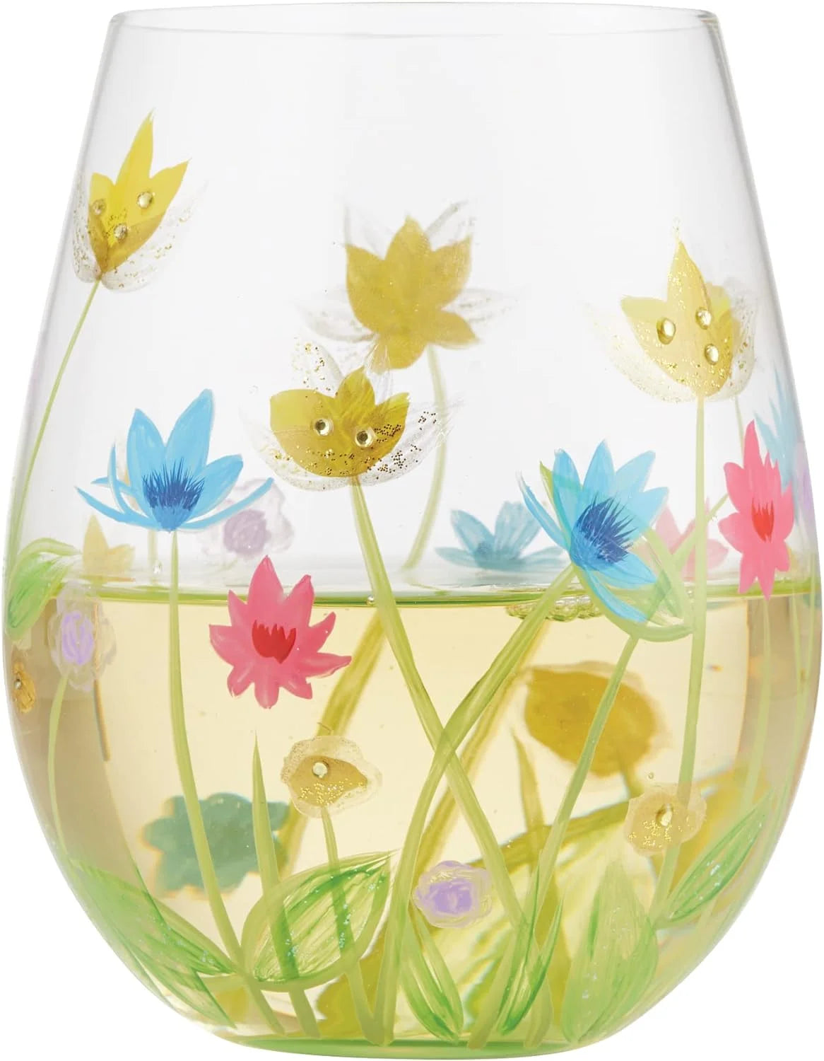 Hand-Painted Stemless Wine Glass, 20 Ounce, Multicolor B220
