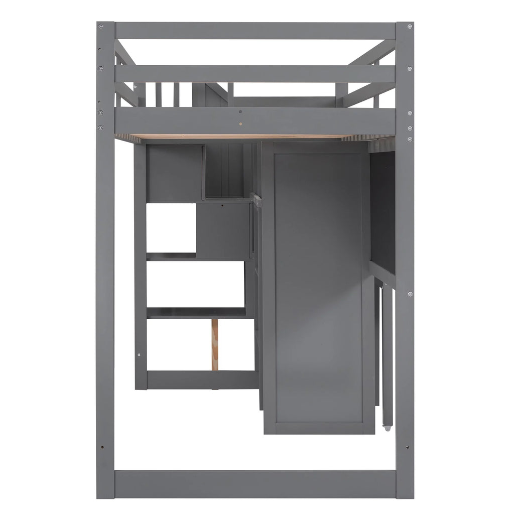 Twin Size Wood Loft Bed with Desk and Storage N88001