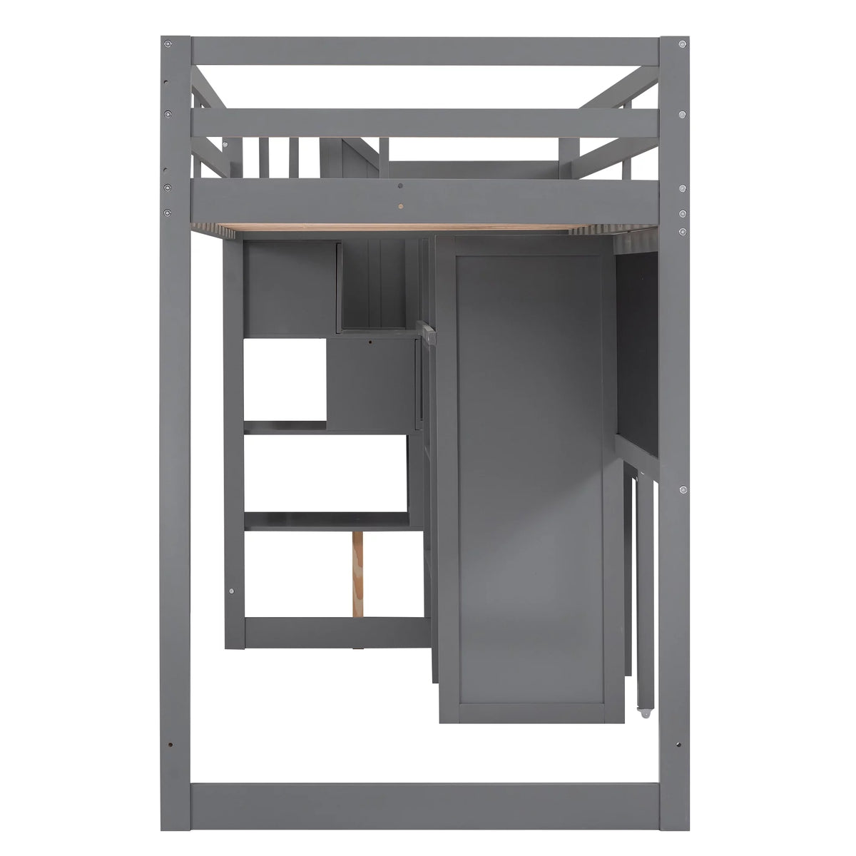 Twin Size Wood Loft Bed with Desk and Storage N88001
