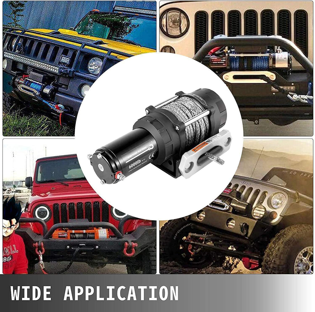 Electric Winch 6000lb Load Capacity Synthetic Rope with Wireless Remote Control J915