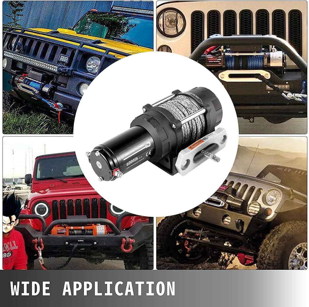 Electric Winch 6000lb Load Capacity Synthetic Rope with Wireless Remote Control J915