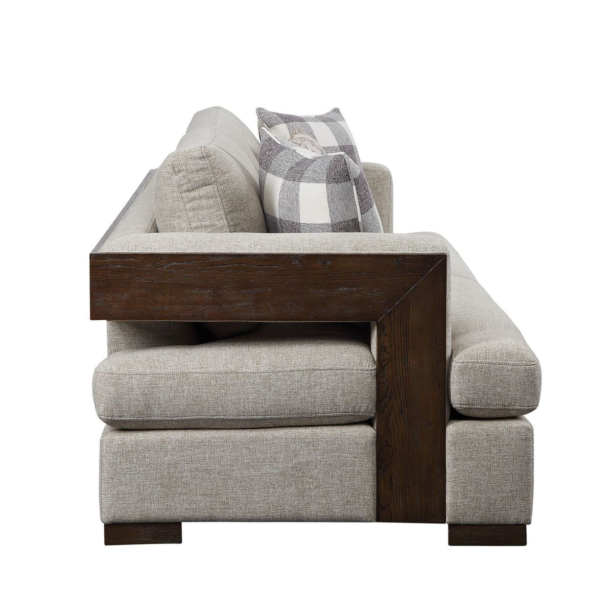 Fabric & Walnut Sofa with 4 Pillows J42552