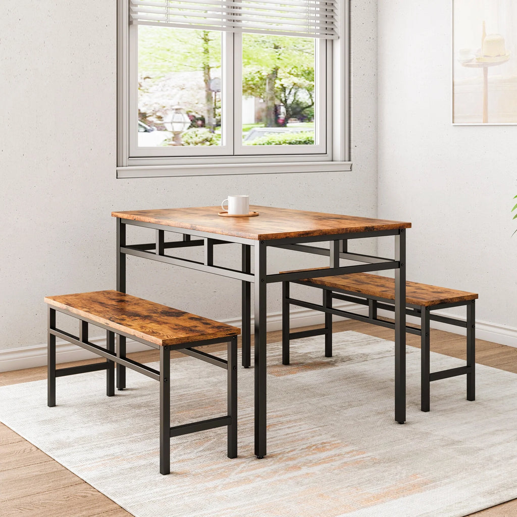 3-Piece Kitchen Table Set with 2 Benches R1737