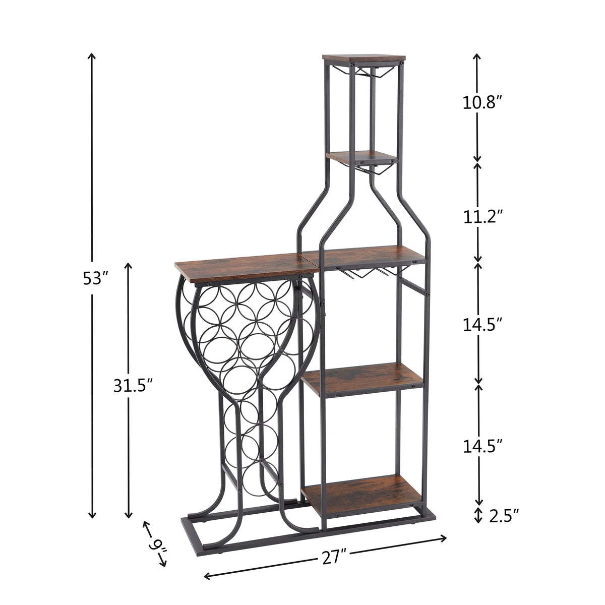 Freestanding 5-Tier Wine Rack with Wine Glasses Holder T3878