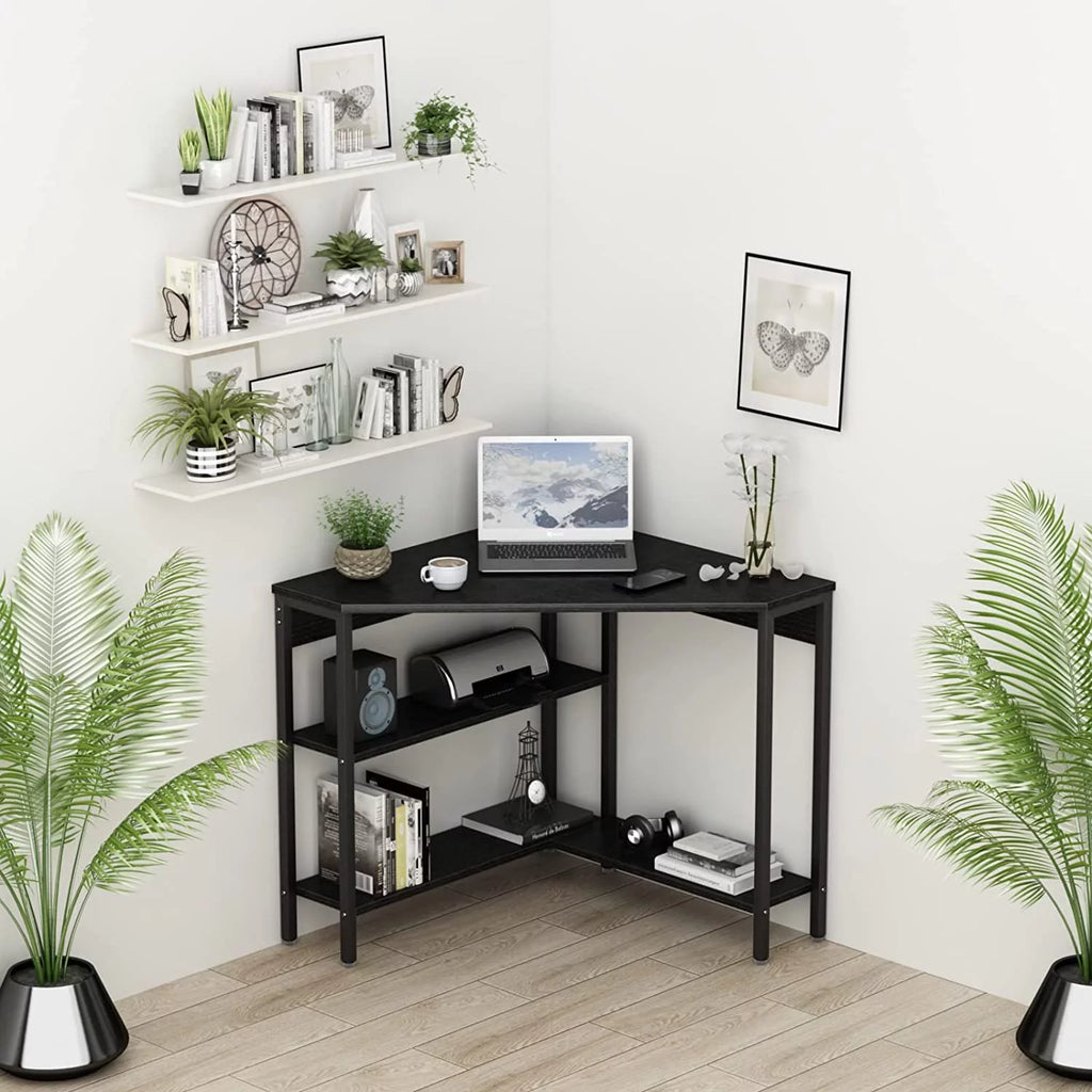 Corner Desk with Outlets USB Ports Storage Shelves Y915577