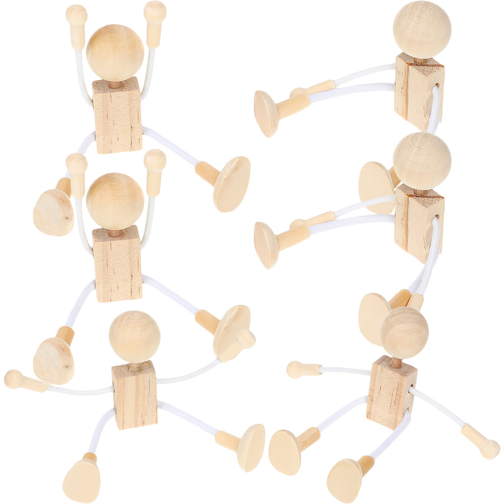 6pcs Unfinished Wooden Dolls Cartoon Robots for DIY Painting K73620