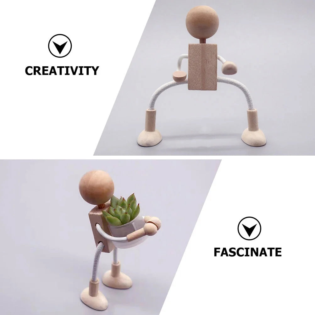 6pcs Unfinished Wooden Dolls Cartoon Robots for DIY Painting K73620