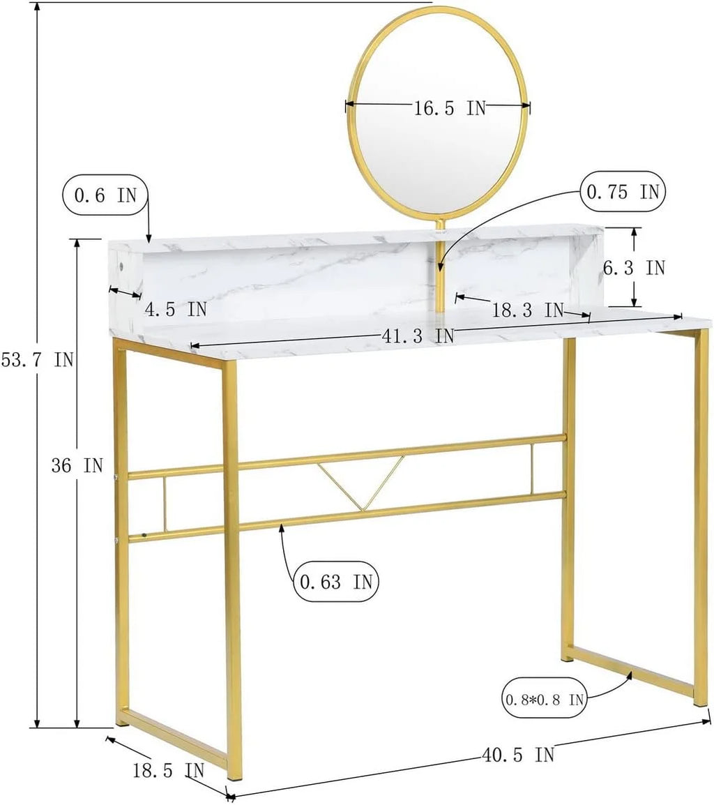 41-inch White Vanity Desk with Removable Circular Mirror T411