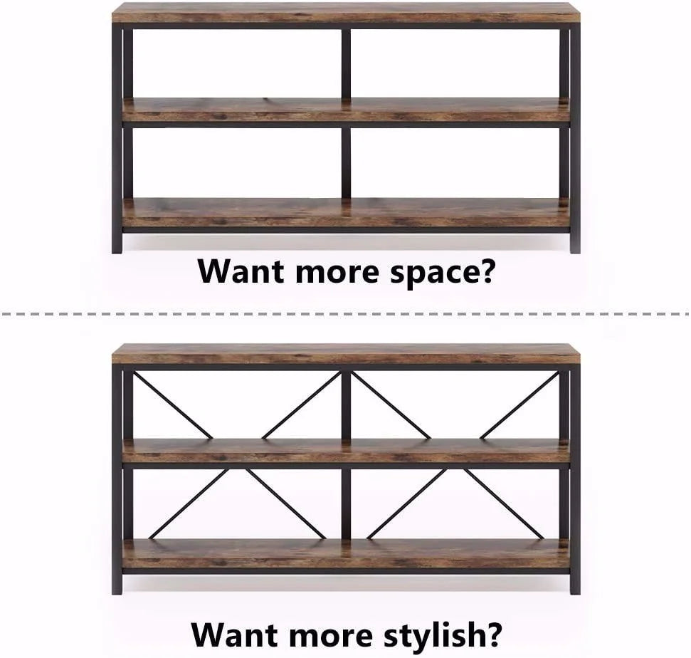 Rustic Industrial 55 Inch Sofa Table with Shelves D3891
