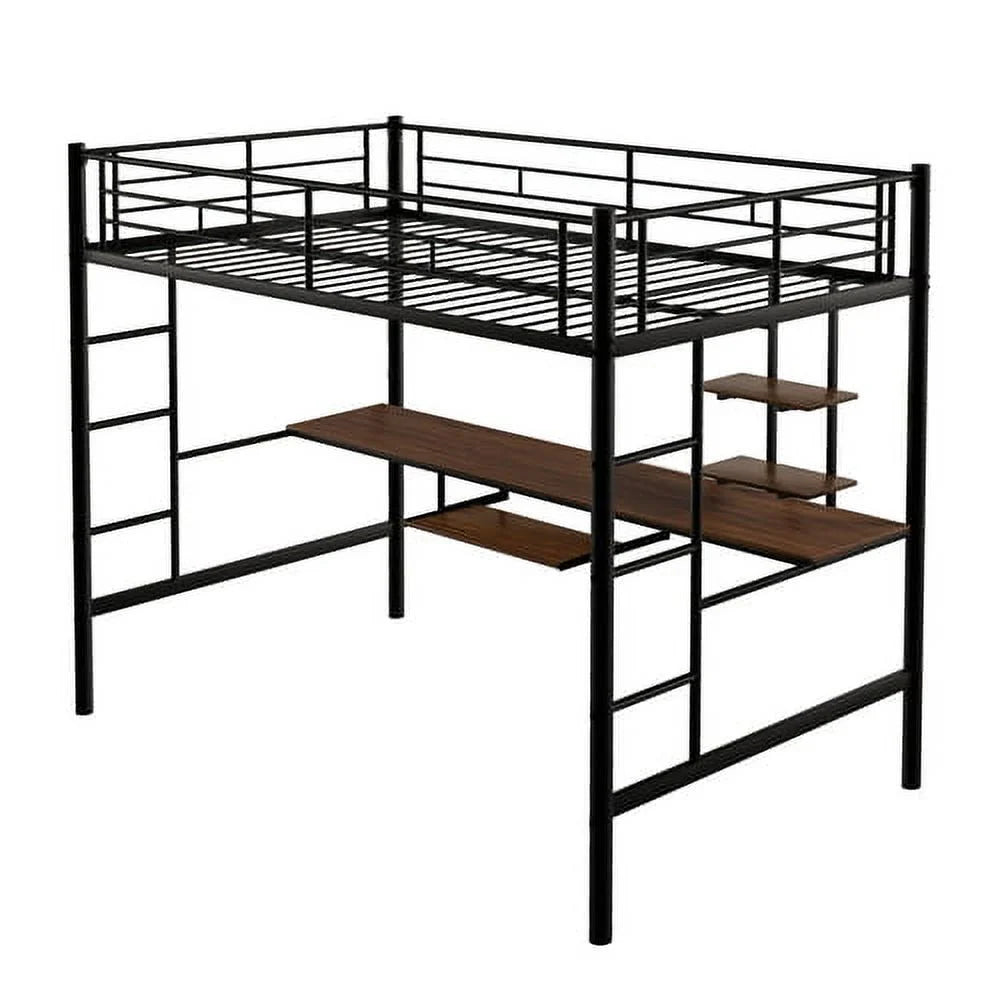 Full Black Loft Bed with Desk and Shelf A9540
