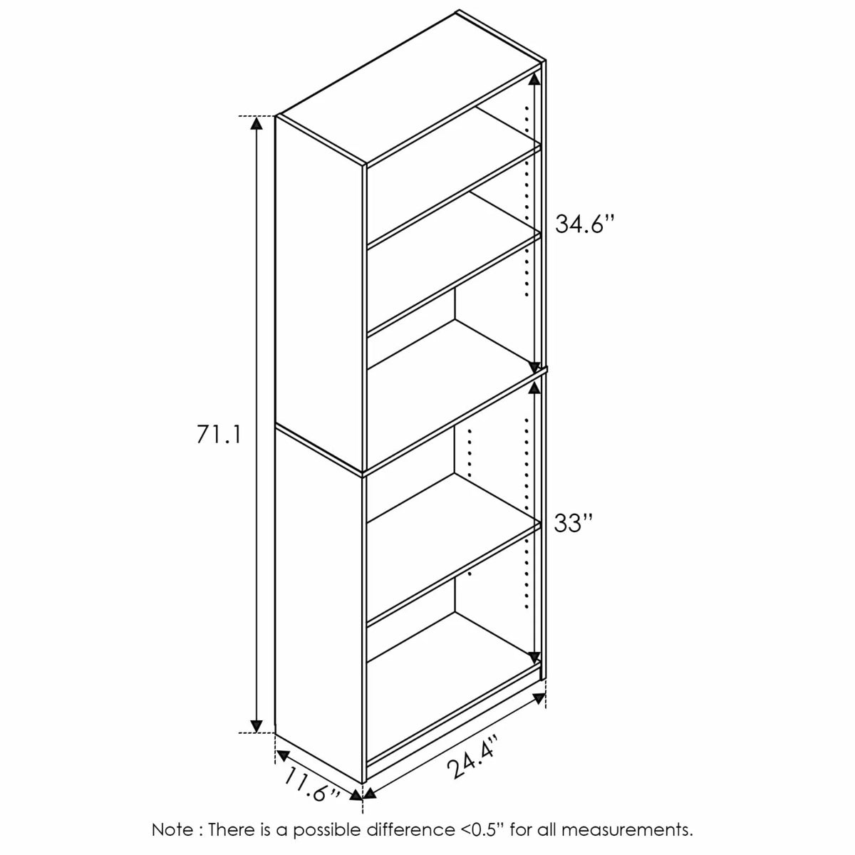 White 5-Shelf Engineered Wood Bookcase W6925