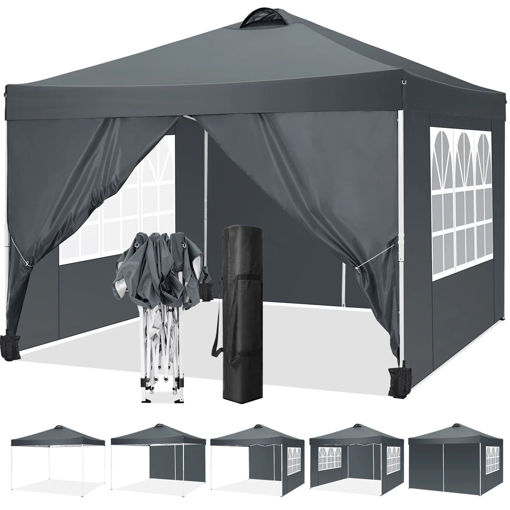 10'x10' Popup Canopy Tent with 4 Removable Sidewalls and Carry Bag B15265