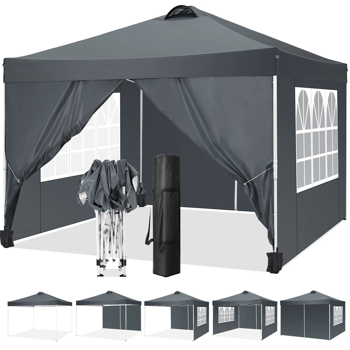 10'x10' Popup Canopy Tent with 4 Removable Sidewalls and Carry Bag B15265
