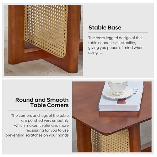 Rattan Coffee Table, 42.5 Inch Rectangular Solid Wood Table V43922