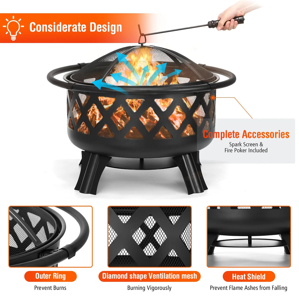 30 inch Wood Burning Fire Pit with Grate X789288