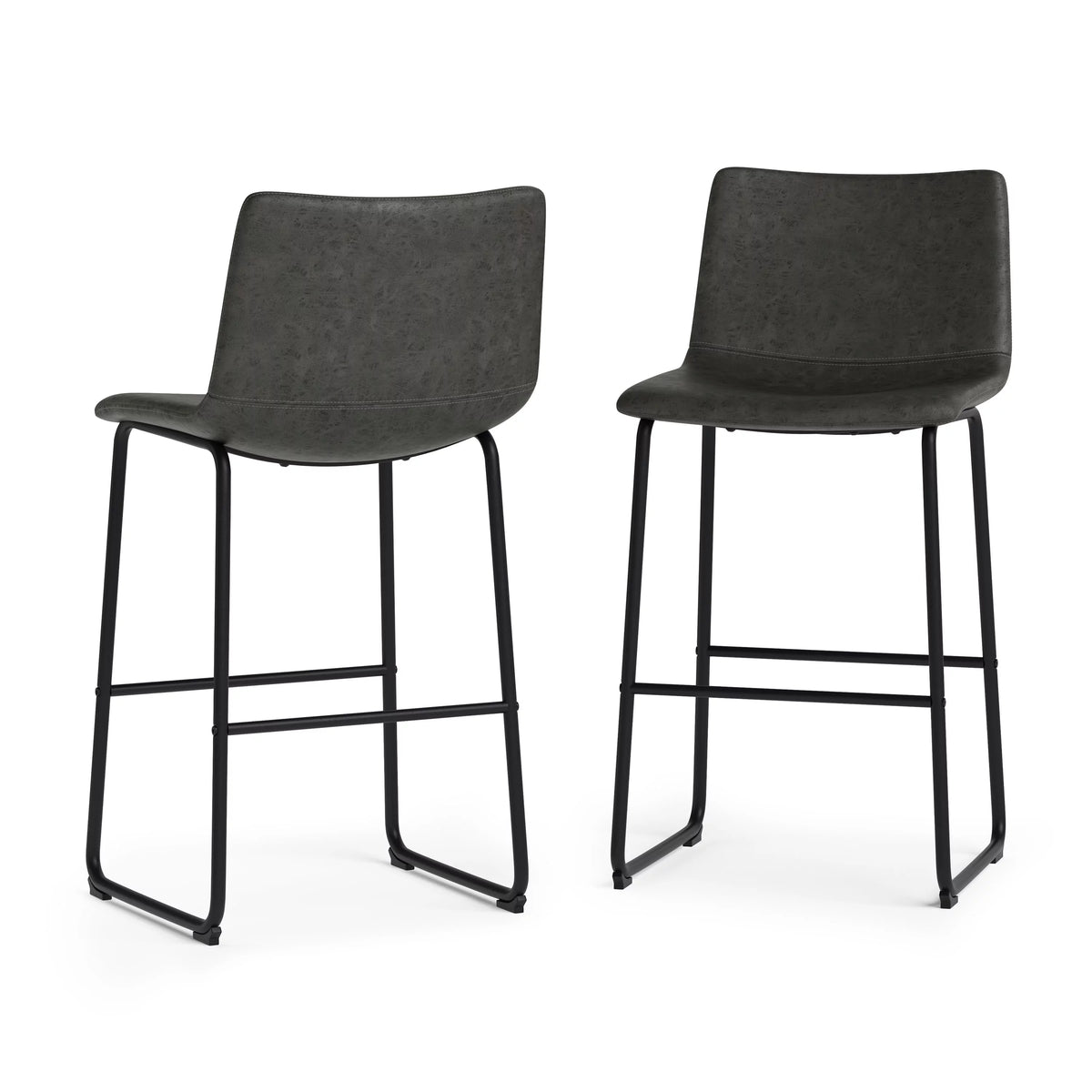 Distressed Charcoal Grey Faux Leather Bar Stool Set of 2 M865